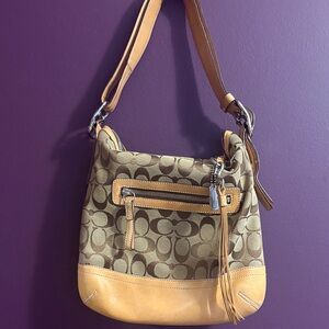 Coach Tan and Brown Signature Shoulder Bag